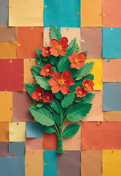 Paper Craft Flower Bouquet On Colorful Background