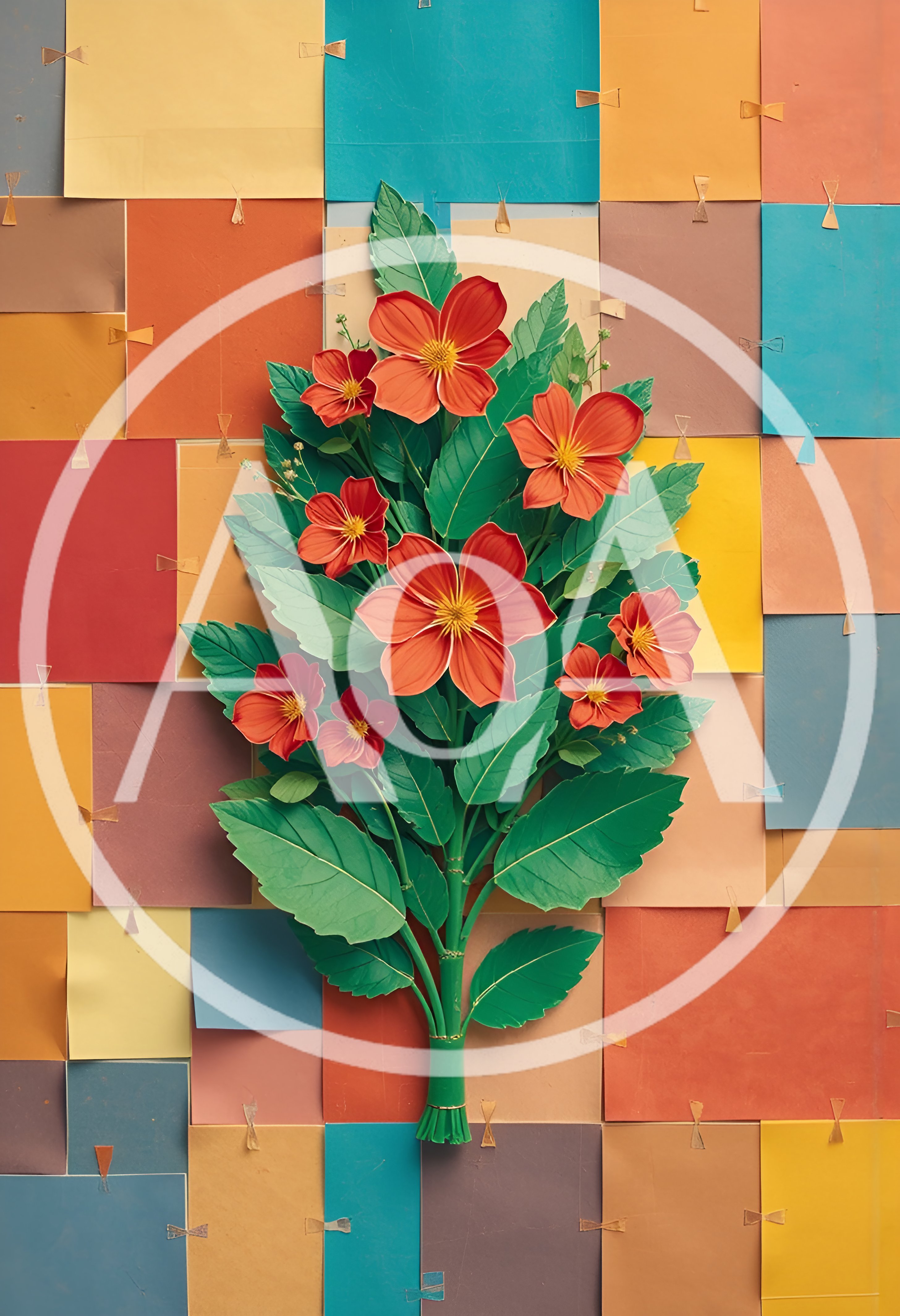 Paper Craft Flower Bouquet On Colorful Background