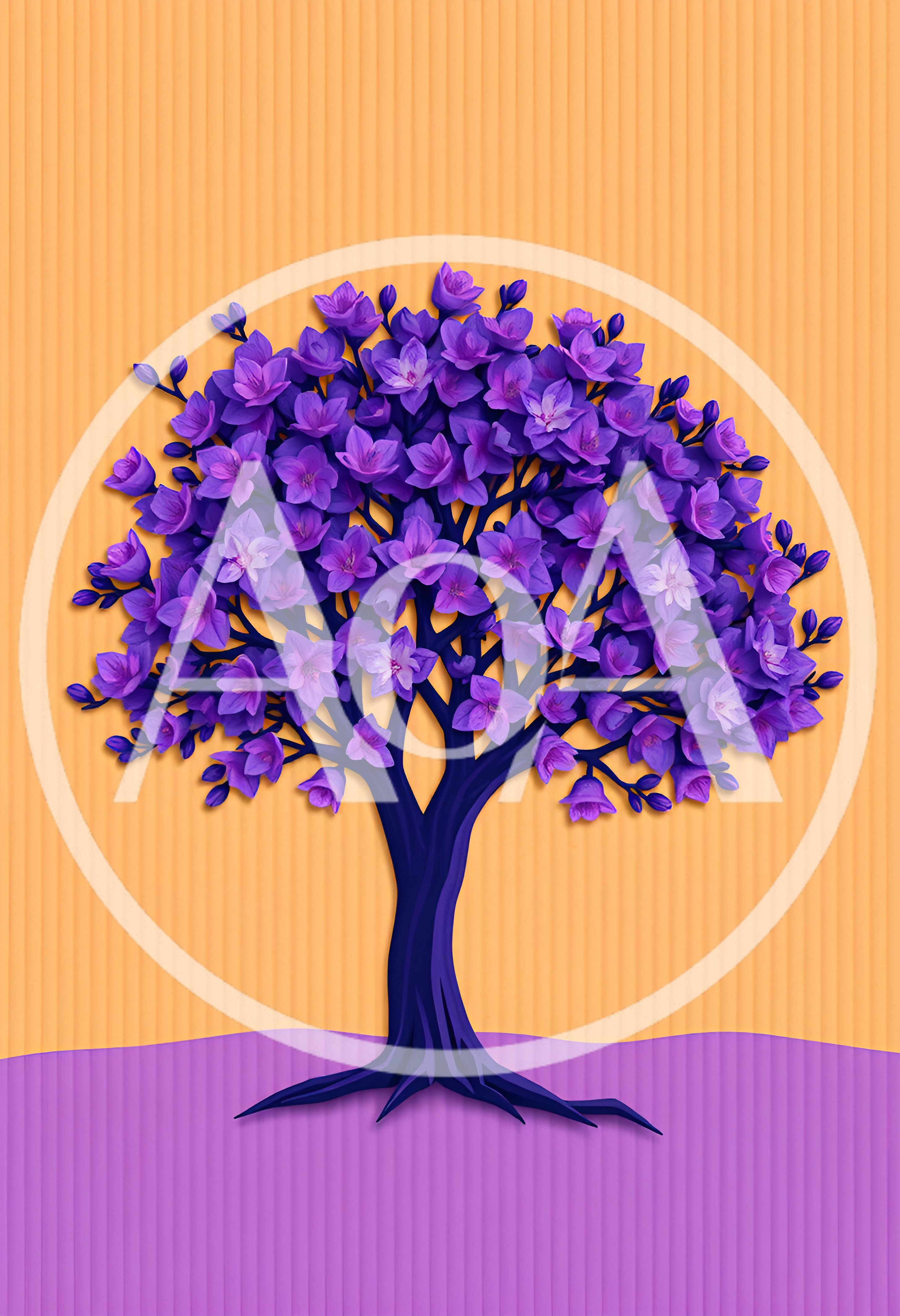 Paper Cutout Style Purple Flowering Tree Illustration