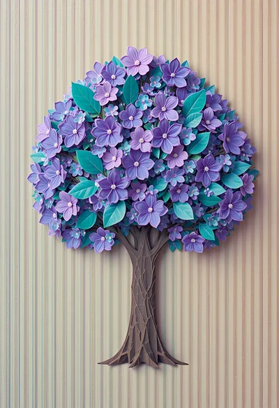 Paper Quilling Style Tree With Purple Flowers