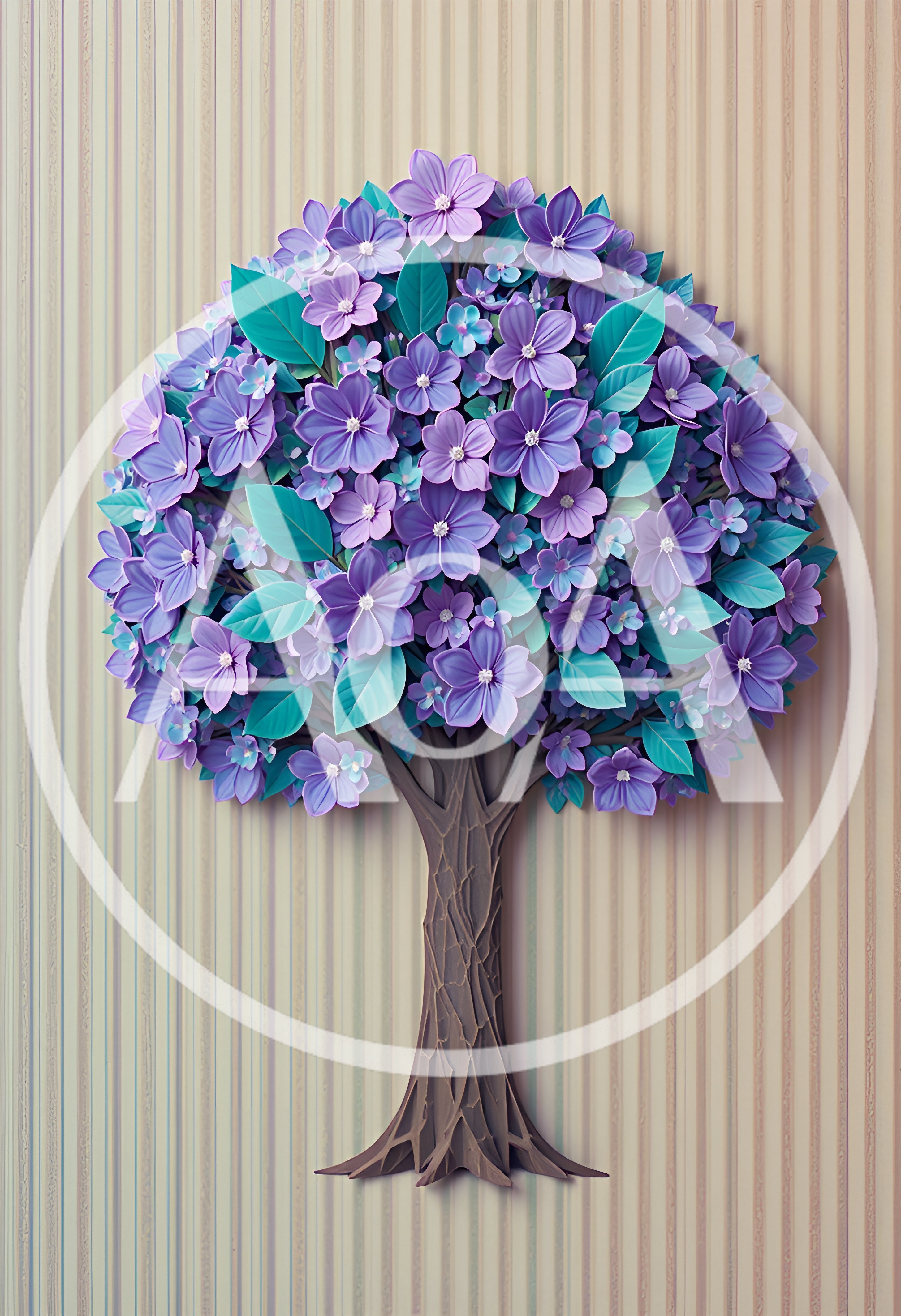 Paper Quilling Style Tree With Purple Flowers