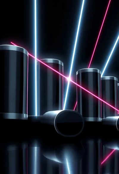 Abstract Cylindrical Pillars With Neon Laser Light Beams