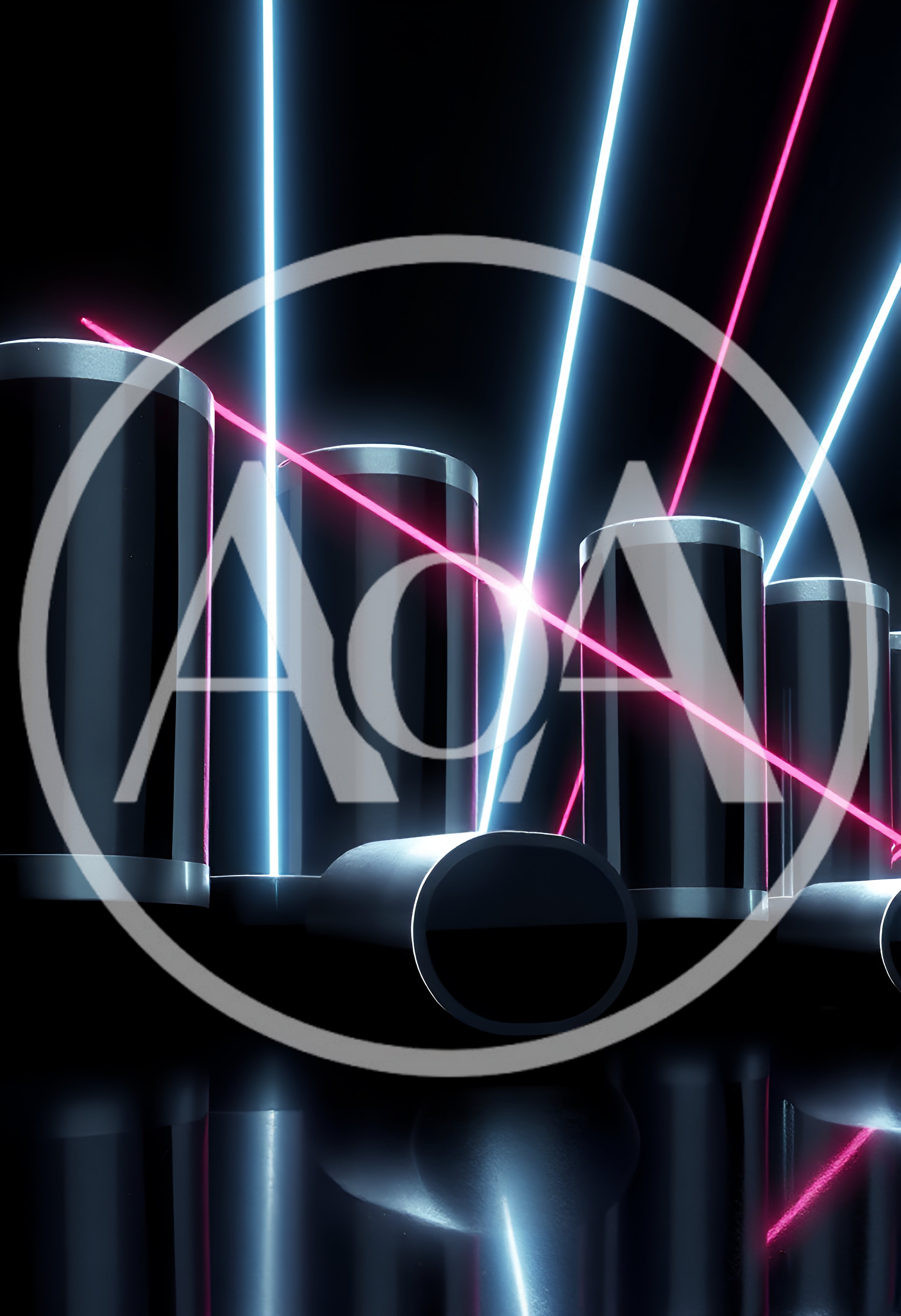 Abstract Cylindrical Pillars With Neon Laser Light Beams