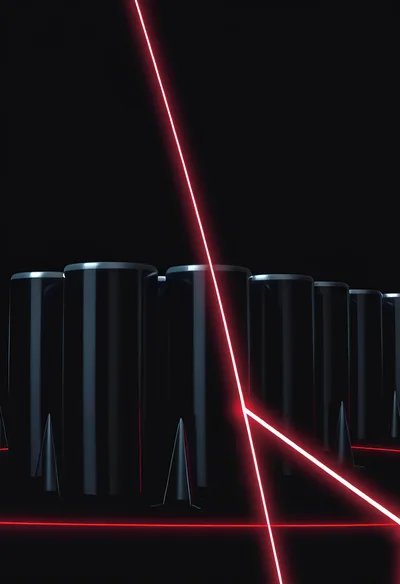 Abstract 3D Render Of Cylindrical Pillars With Laser Beams