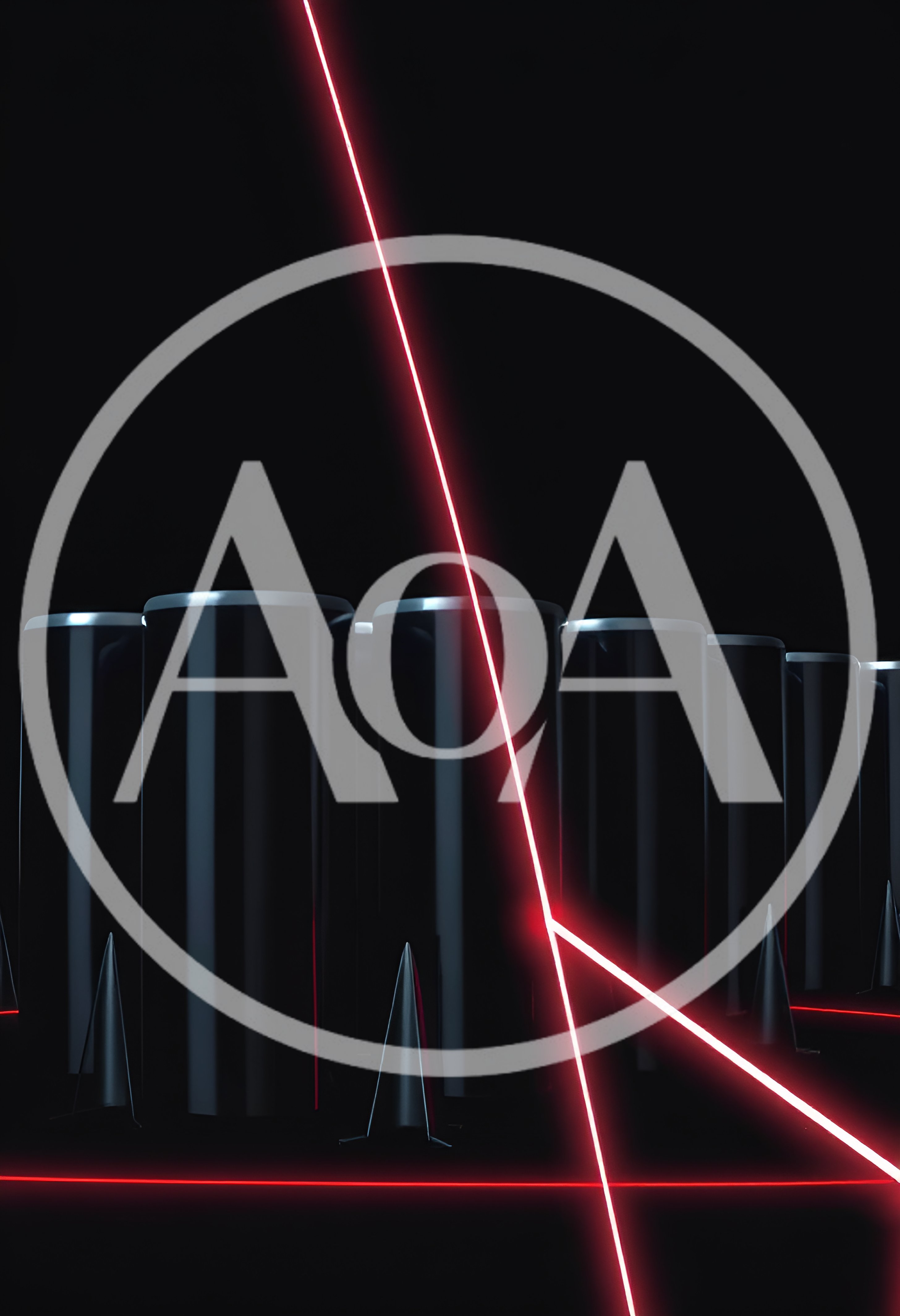 Abstract 3D Render Of Cylindrical Pillars With Laser Beams