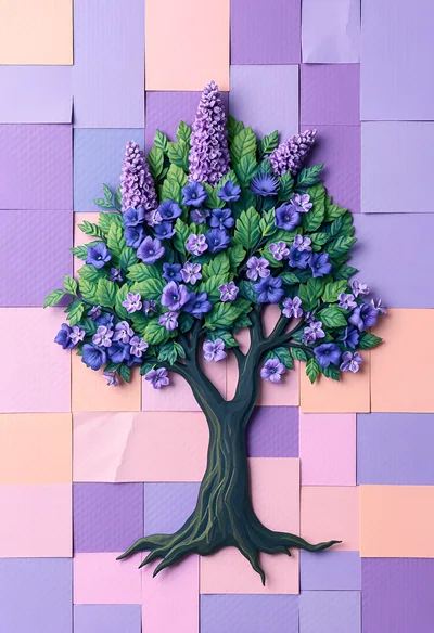 Paper Craft Tree With Purple Flowers