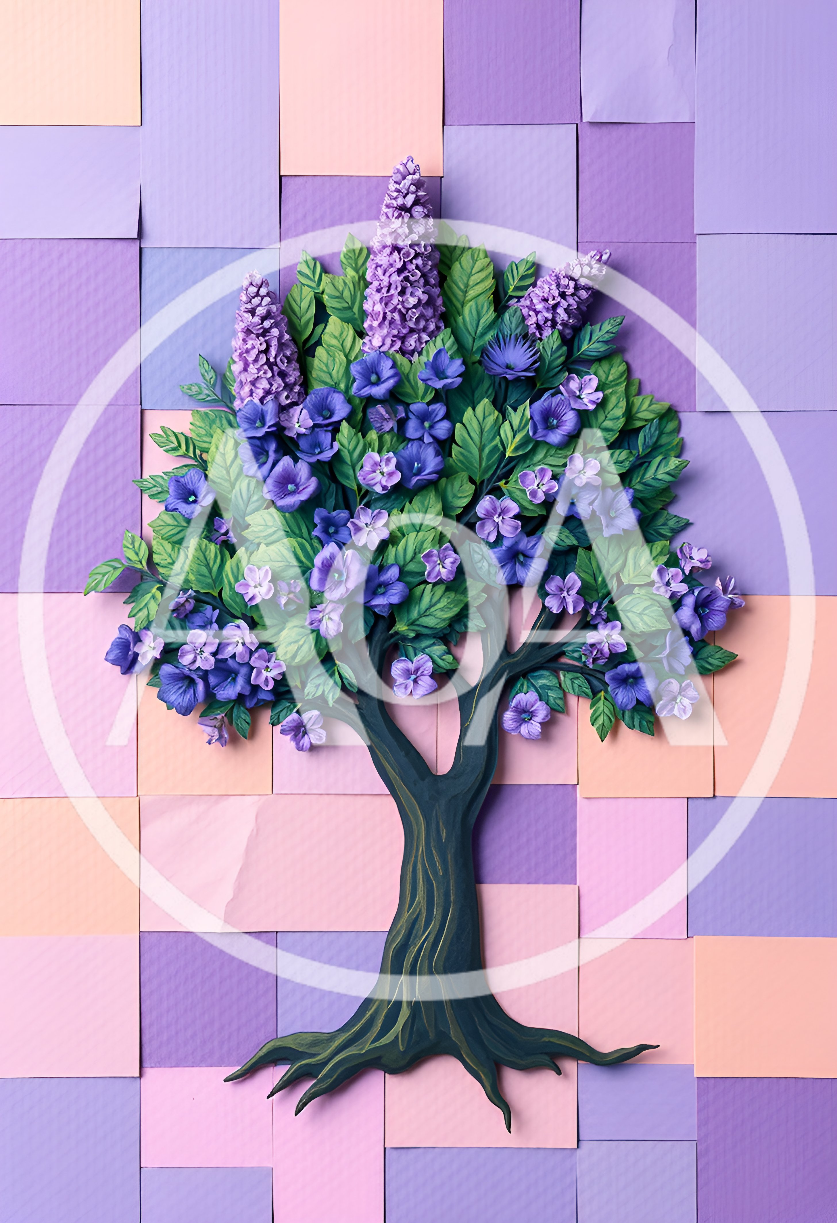 Paper Craft Tree With Purple Flowers