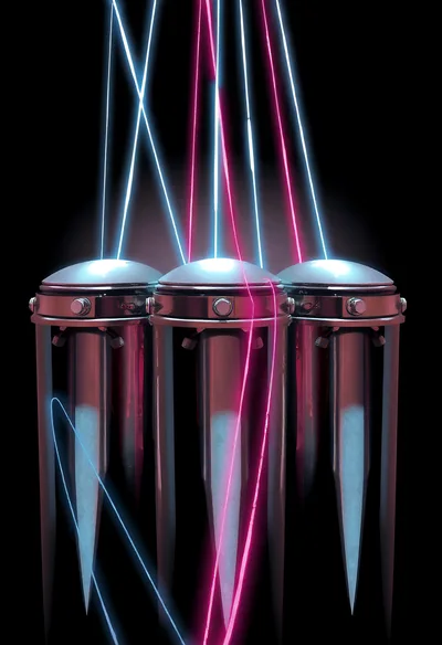 Futuristic Metallic Cylindrical Devices With Neon Laser Beams