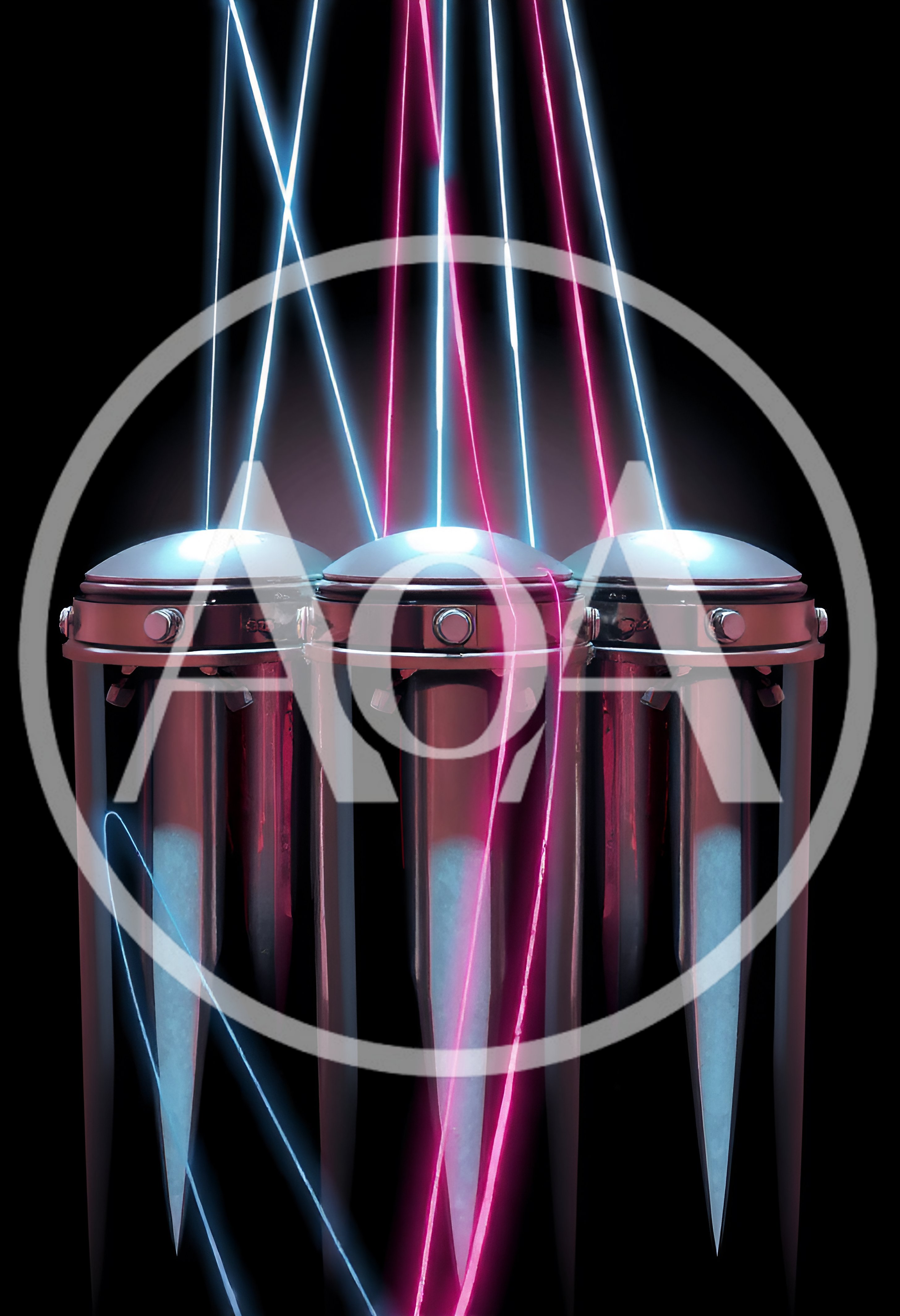 Futuristic Metallic Cylindrical Devices With Neon Laser Beams