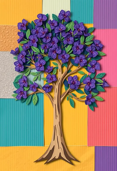 Paper Craft Tree With Purple Flowers