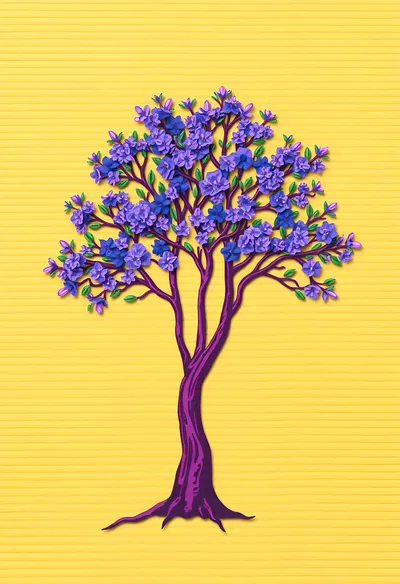 Stylized Purple Jacaranda Tree Illustration On Yellow Background