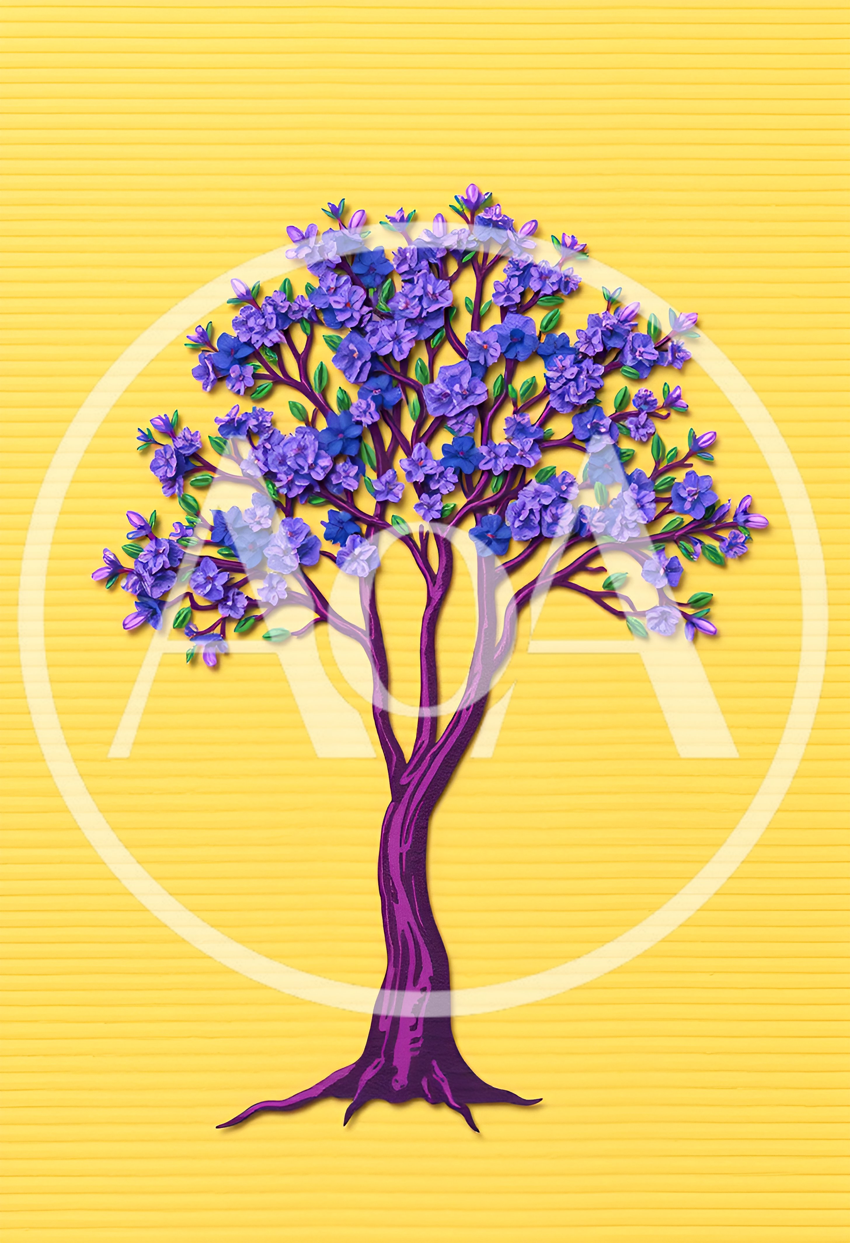 Stylized Purple Jacaranda Tree Illustration On Yellow Background