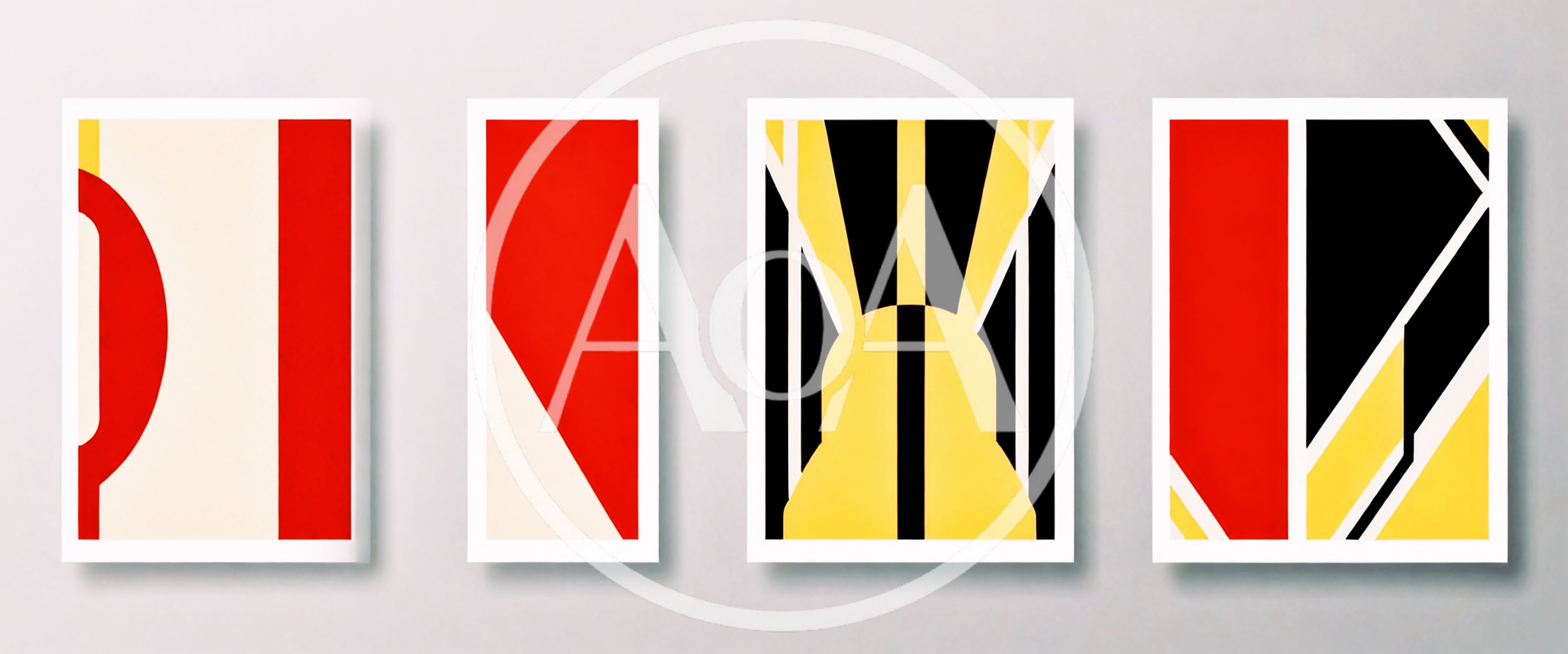Four Abstract Art Prints Displayed On A Wall