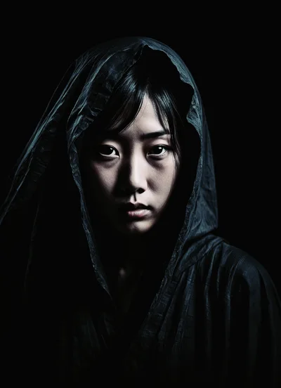Portrait Of A Mysterious Young Woman In A Hood