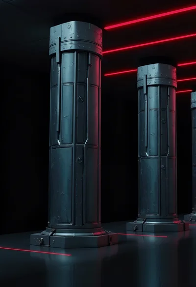 Futuristic Metallic Columns In A Dark Cyberpunk Corridor