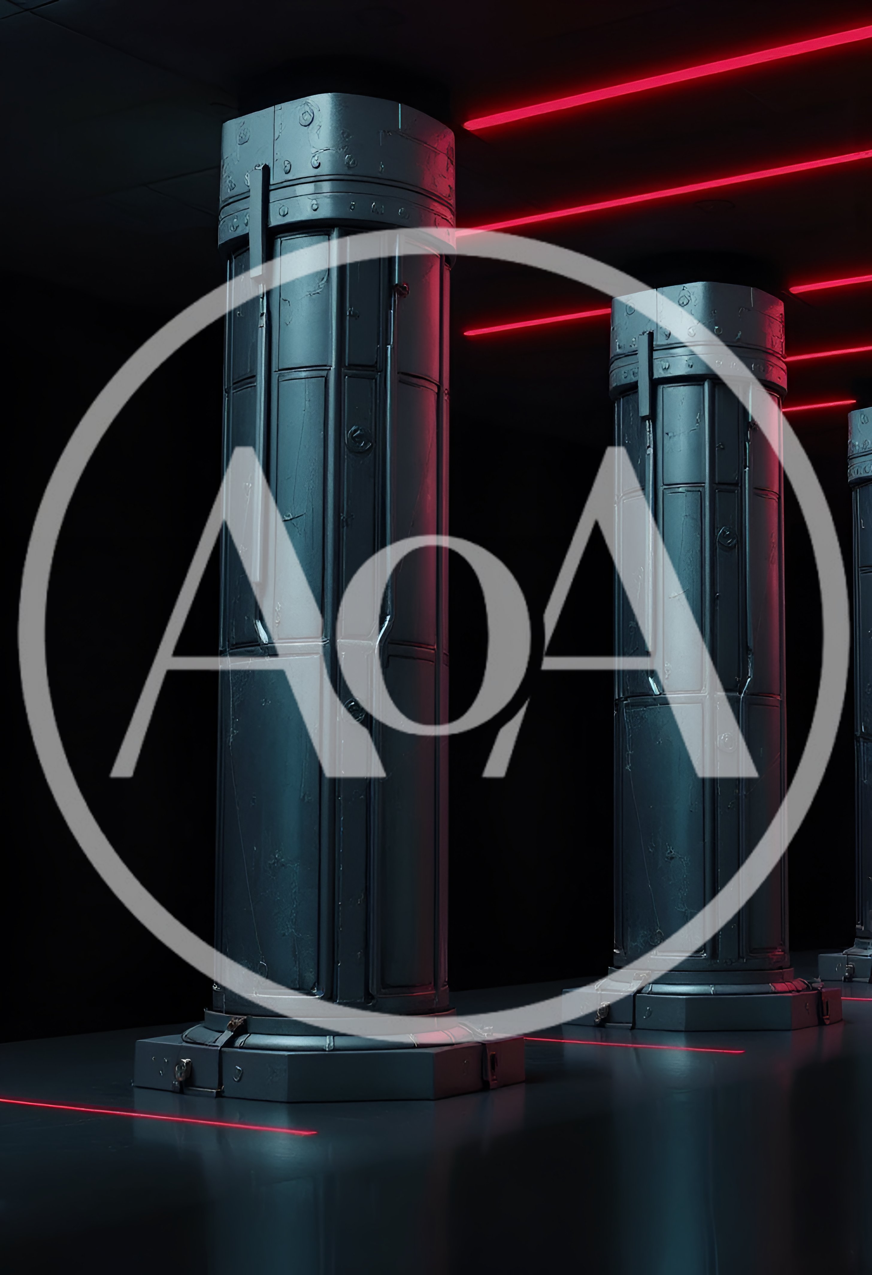 Futuristic Metallic Columns In A Dark Cyberpunk Corridor