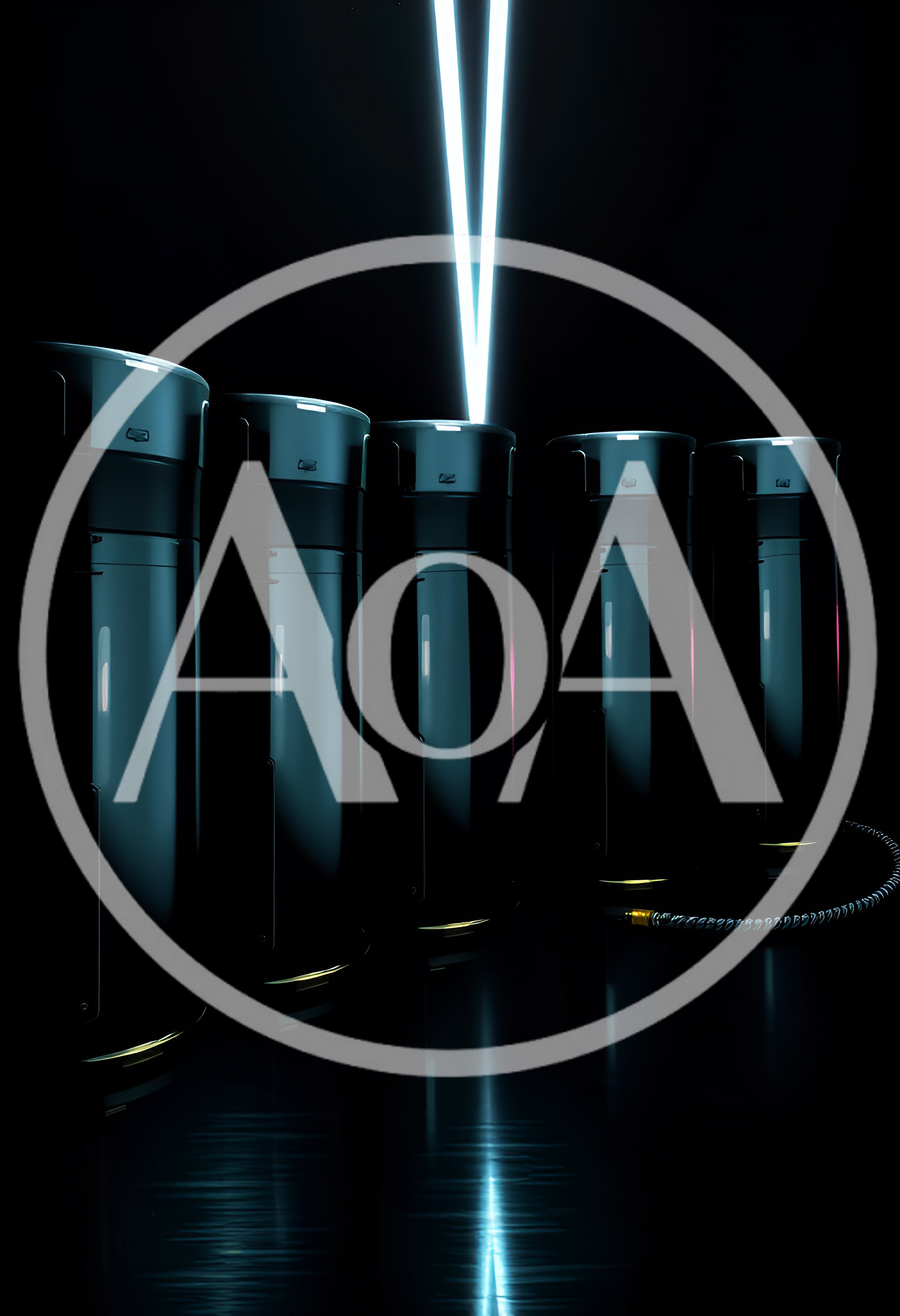 Futuristic Cylindrical Data Storage Servers In Dark Room