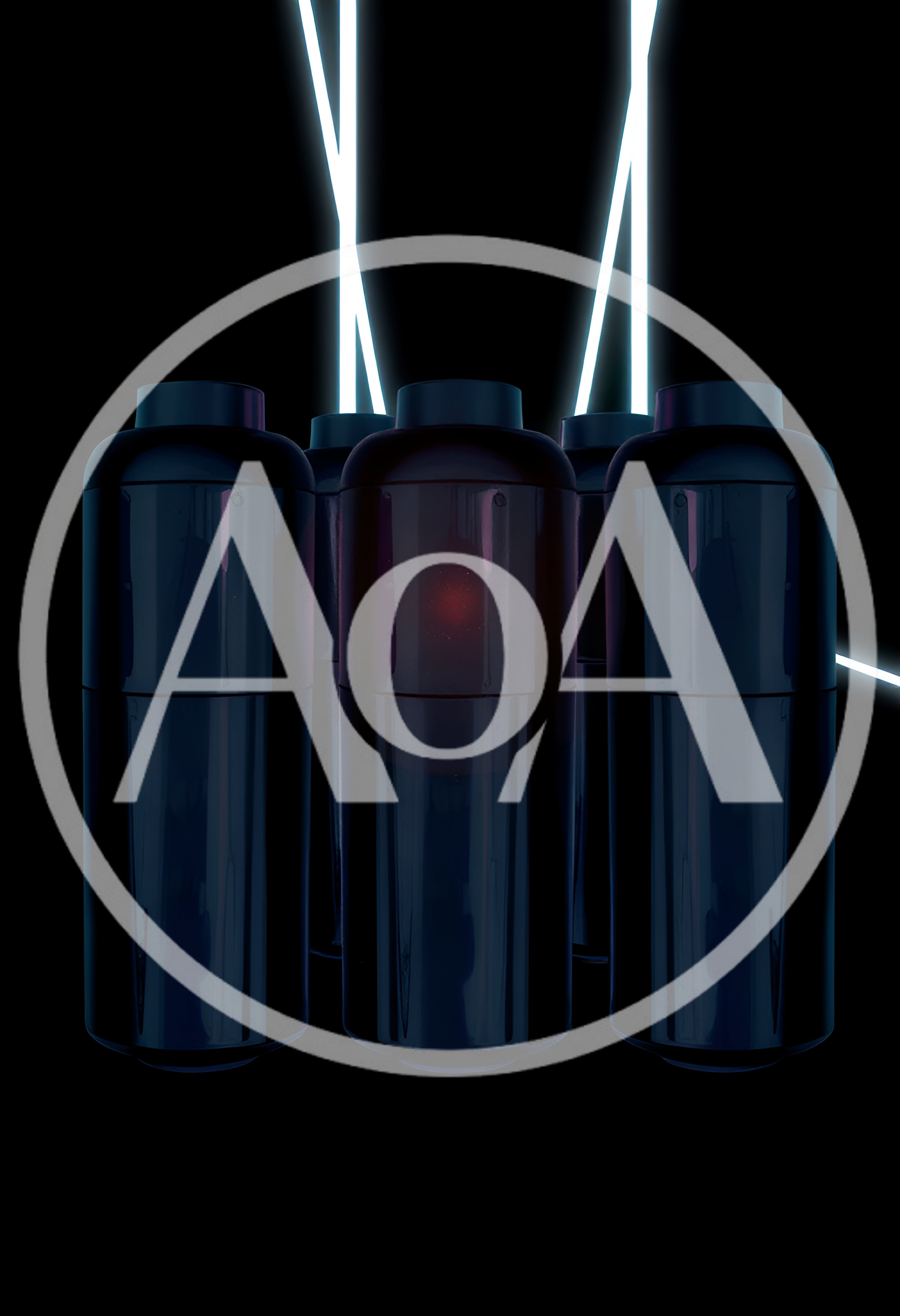 Futuristic Dark Cylindrical Capsules With Glowing Light Beams