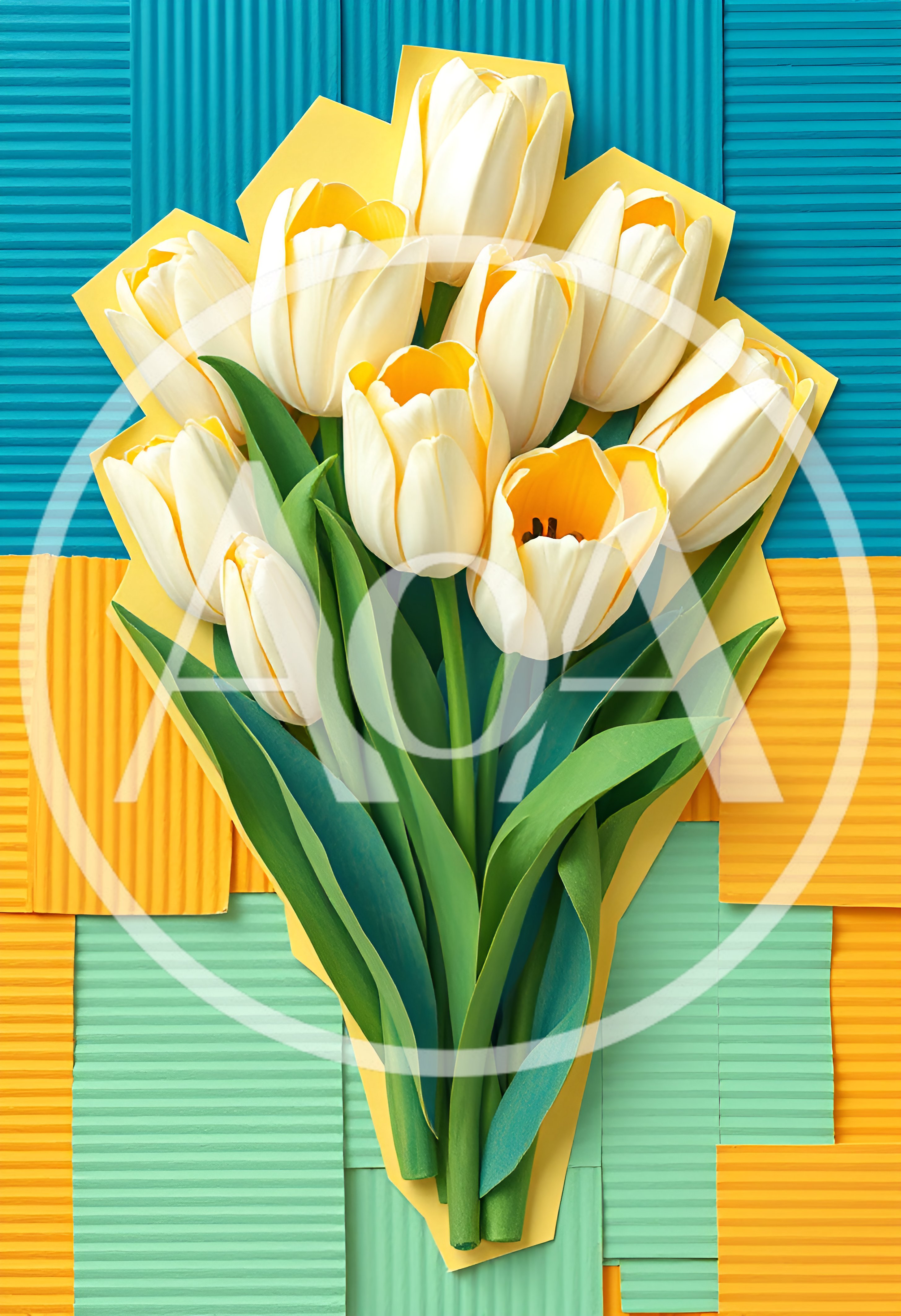 Bouquet Of White Tulips On Textured Colorful Background