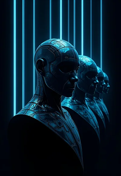 Futuristic Android Busts In A Row
