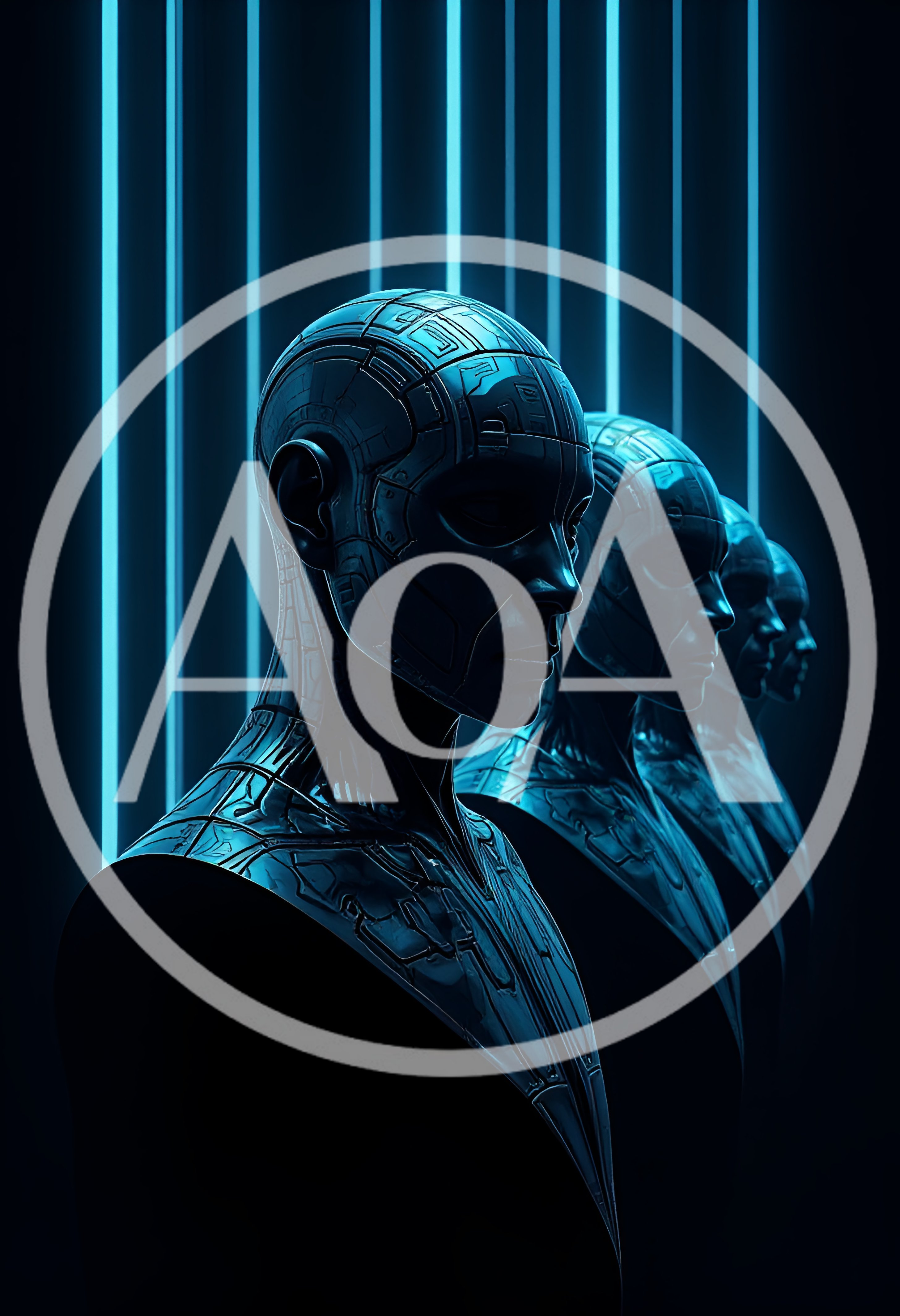 Futuristic Android Busts In A Row