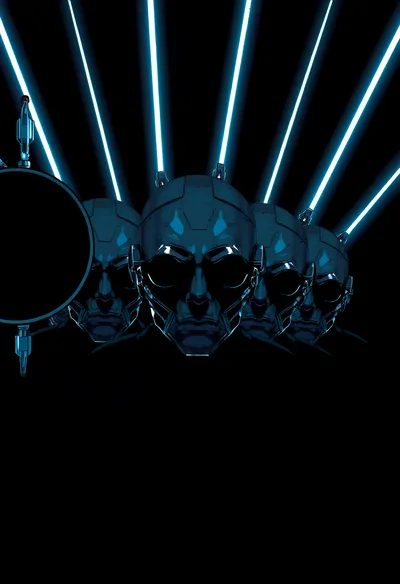 Futuristic Cyborg Heads With Glowing Blue Light Beams