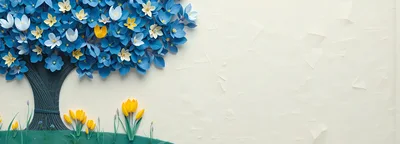 Paper Craft Tree With Blue And Yellow Flowers