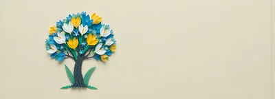 Paper Craft Tree With Blue Yellow And White Flowers