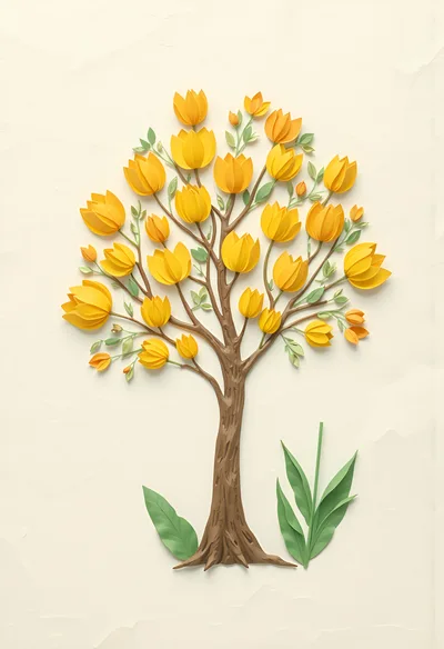 Paper Craft Tree With Yellow Tulip Blossoms