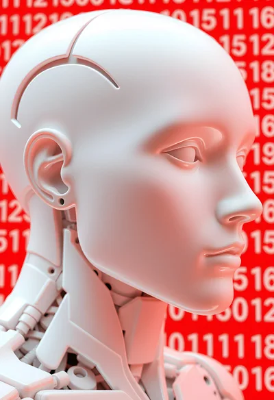 White Android Head Against Red Digital Background