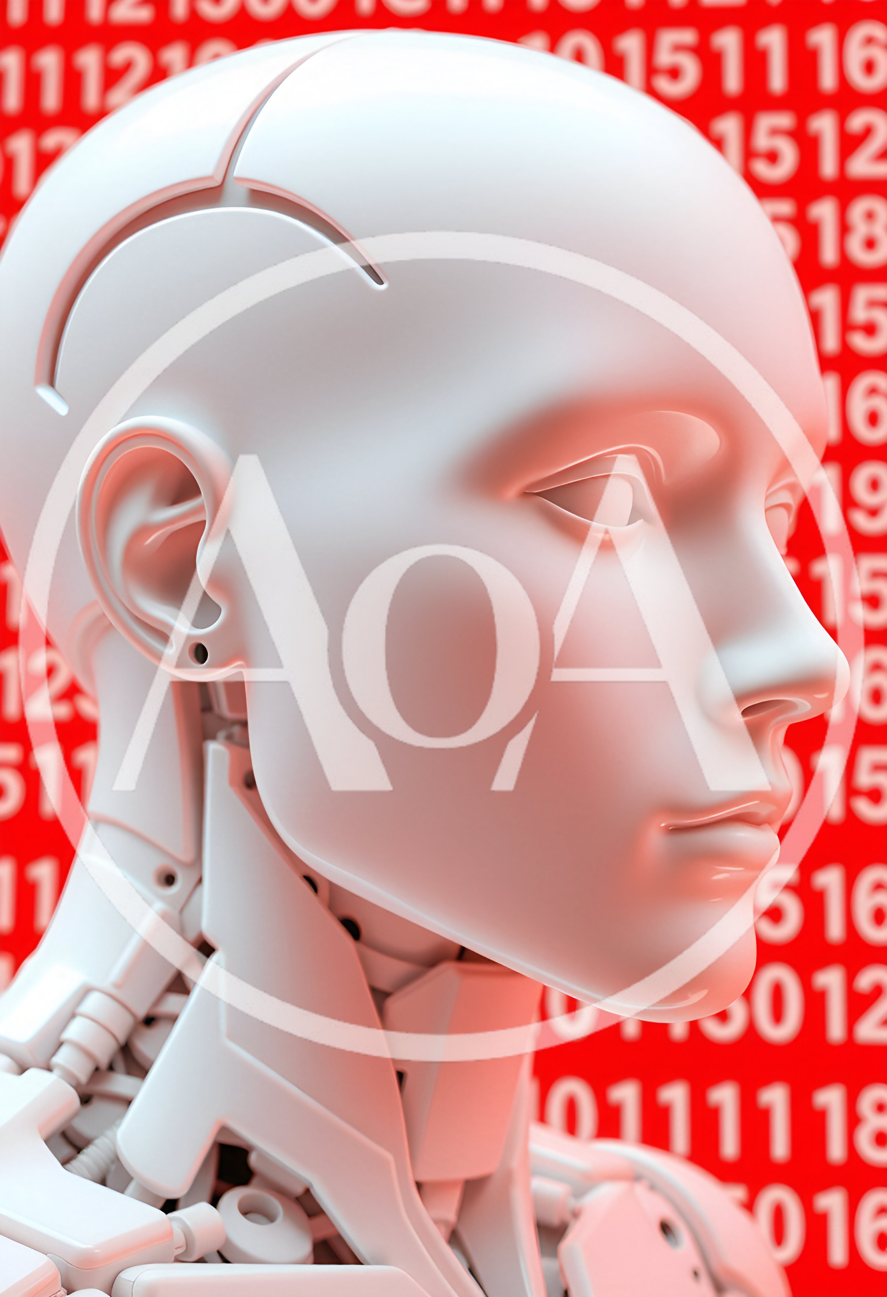 White Android Head Against Red Digital Background