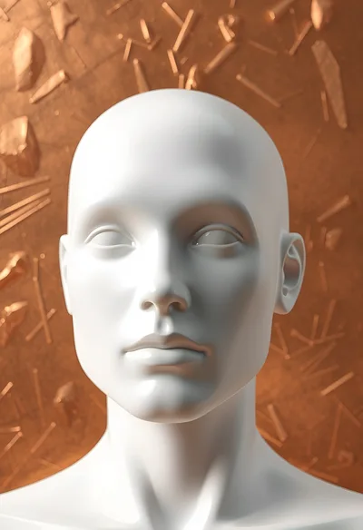 White Mannequin Head Against Textured Copper Background