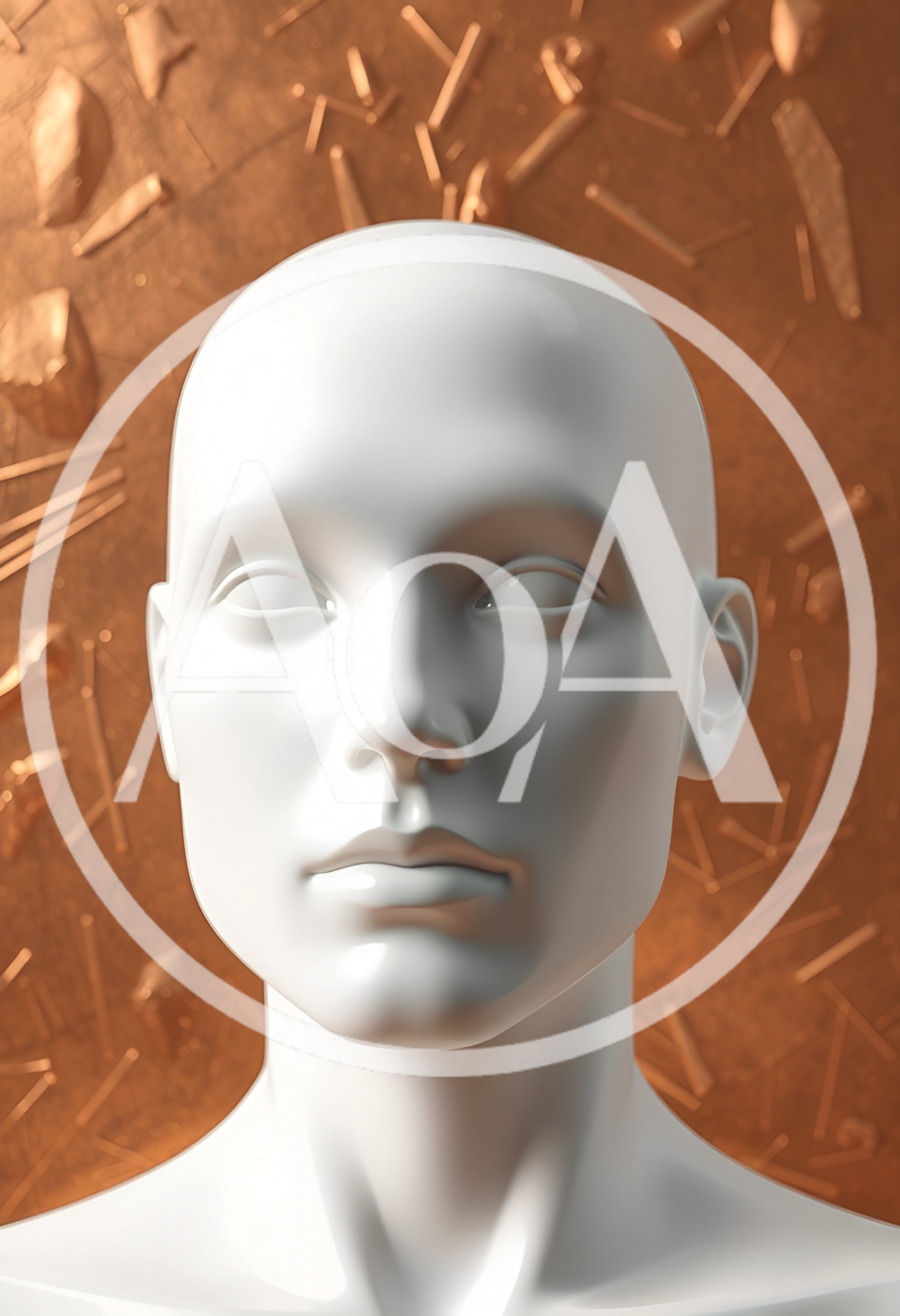White Mannequin Head Against Textured Copper Background