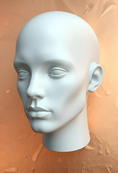 White Mannequin Head Against Textured Copper Background