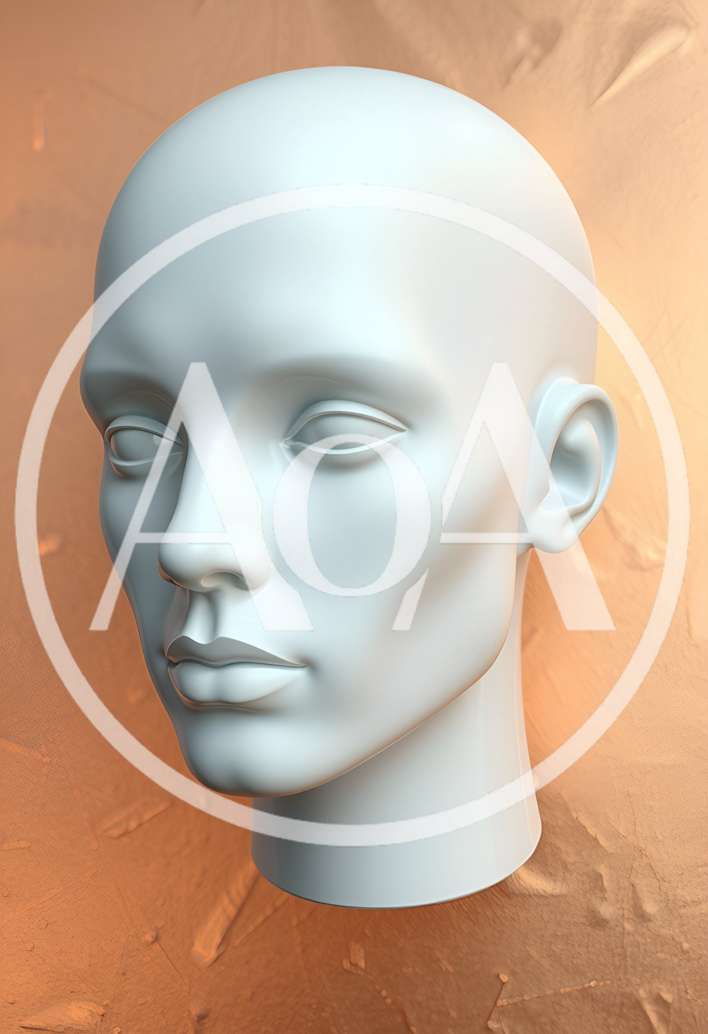 White Mannequin Head Against Textured Copper Background