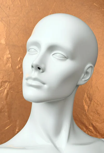 White Mannequin Head Against Textured Gold Background