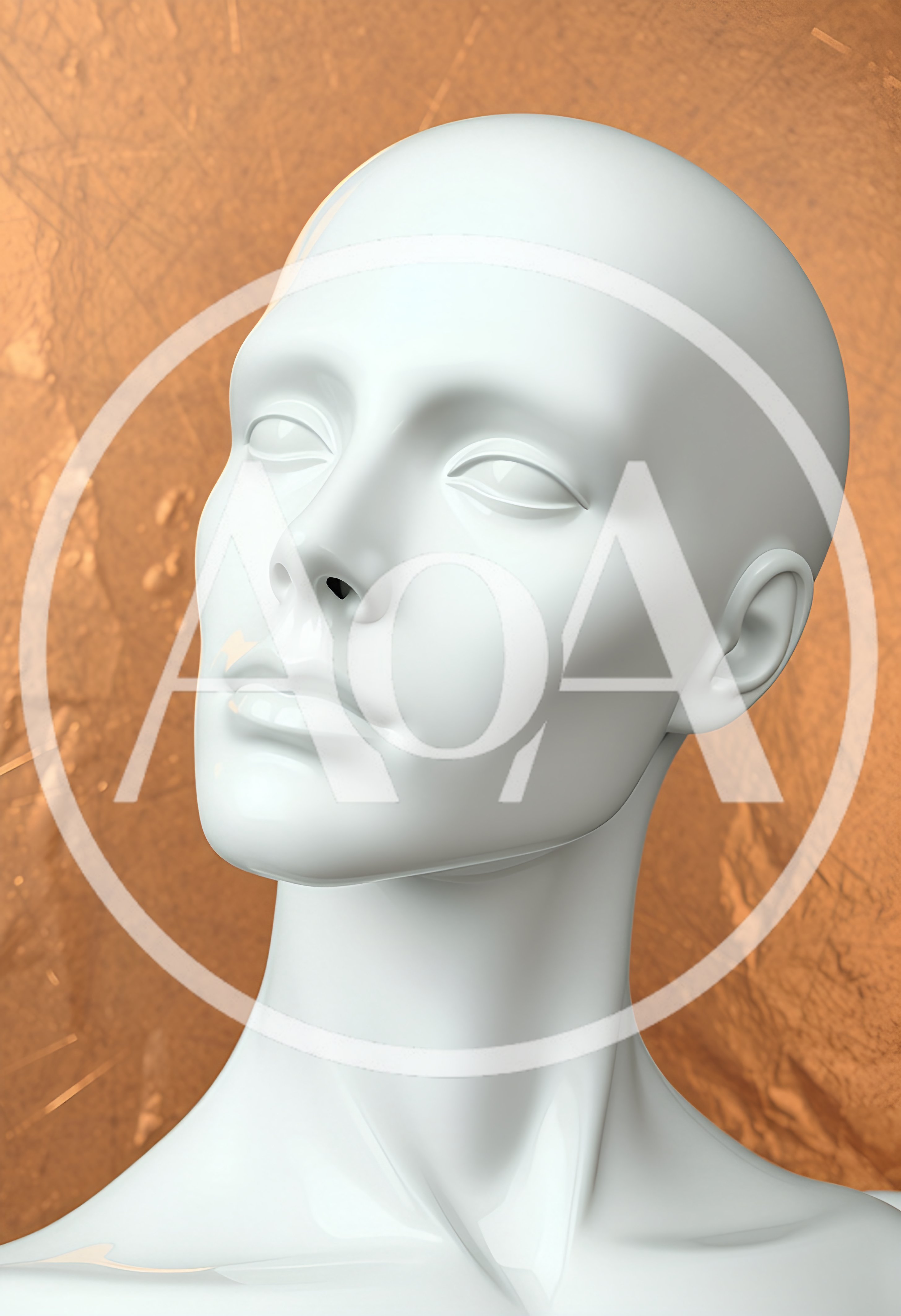 White Mannequin Head Against Textured Gold Background