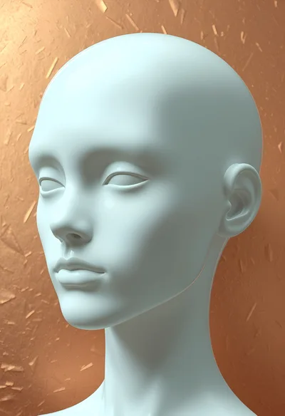 Minimalist Mannequin Head Against Textured Copper Background
