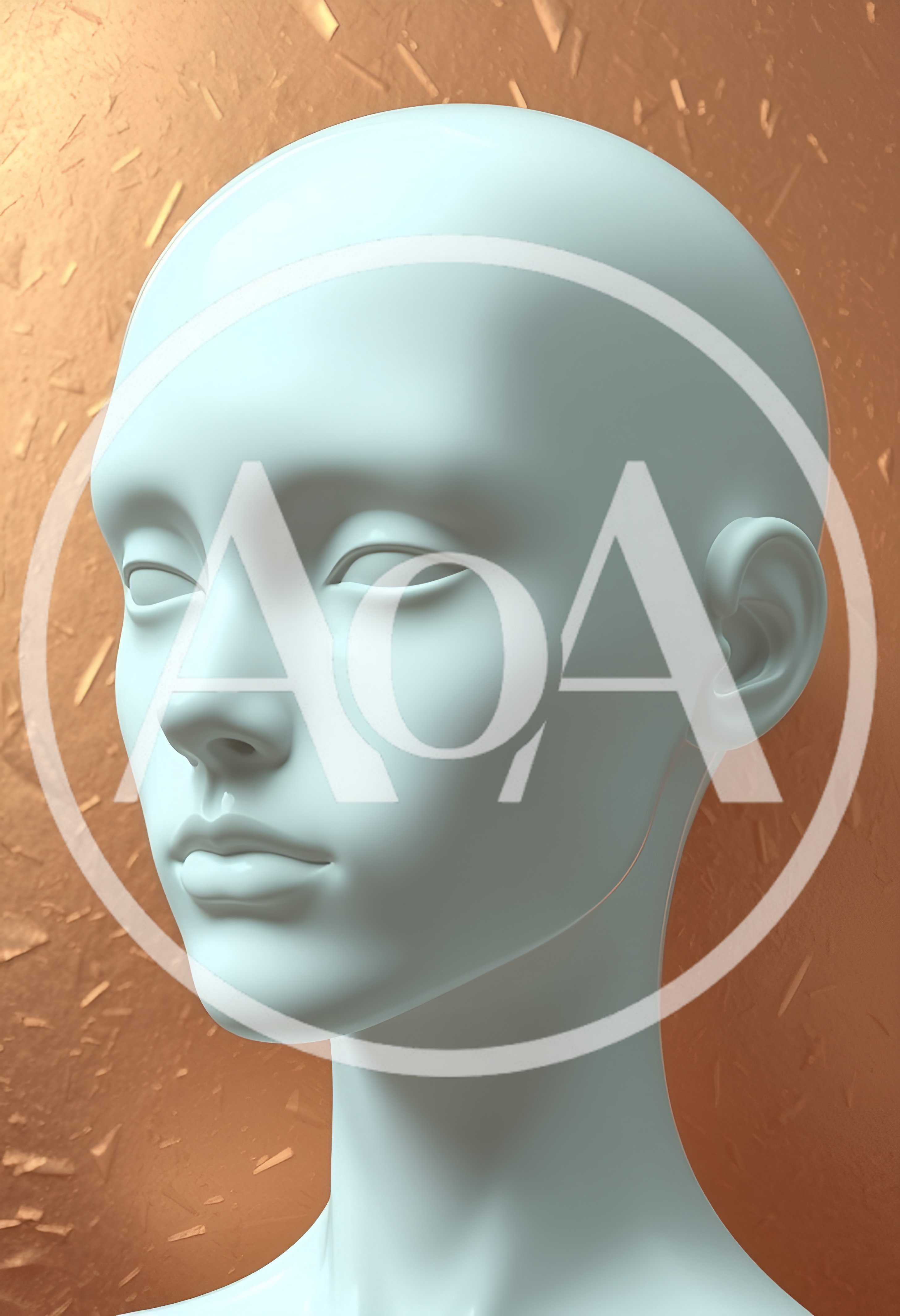 Minimalist Mannequin Head Against Textured Copper Background