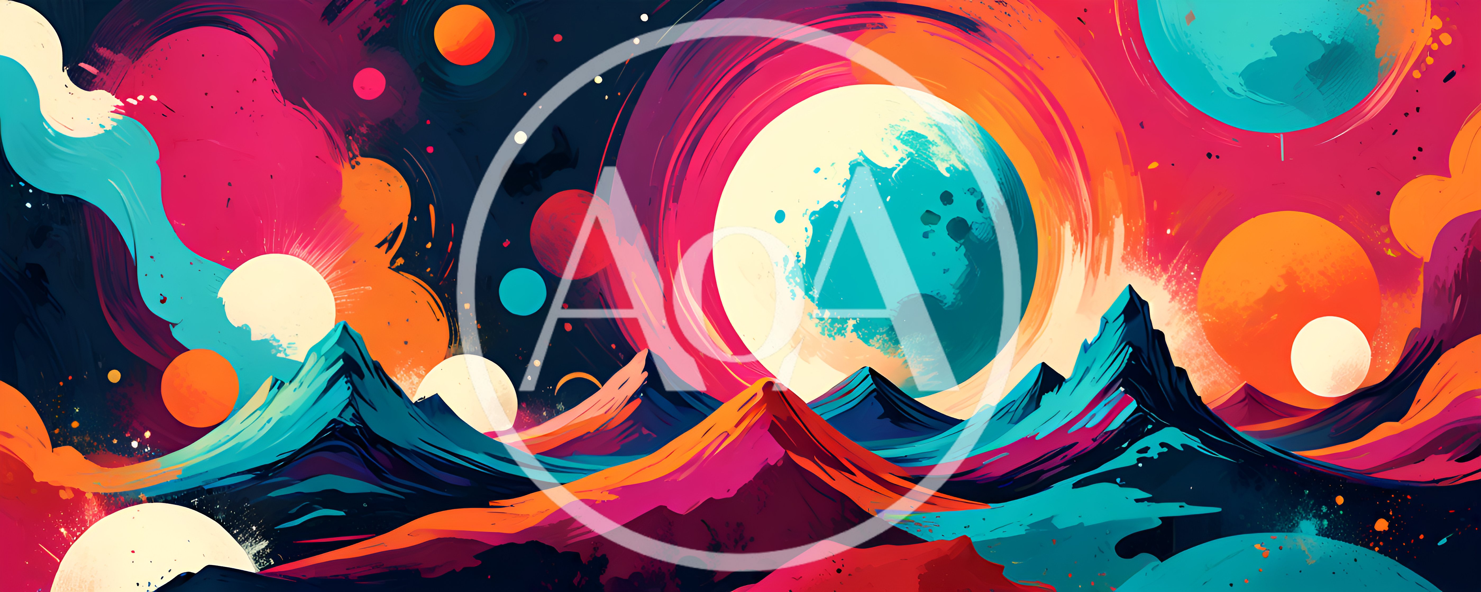 Abstract Surreal Landscape With Vibrant Planets And Mountains
