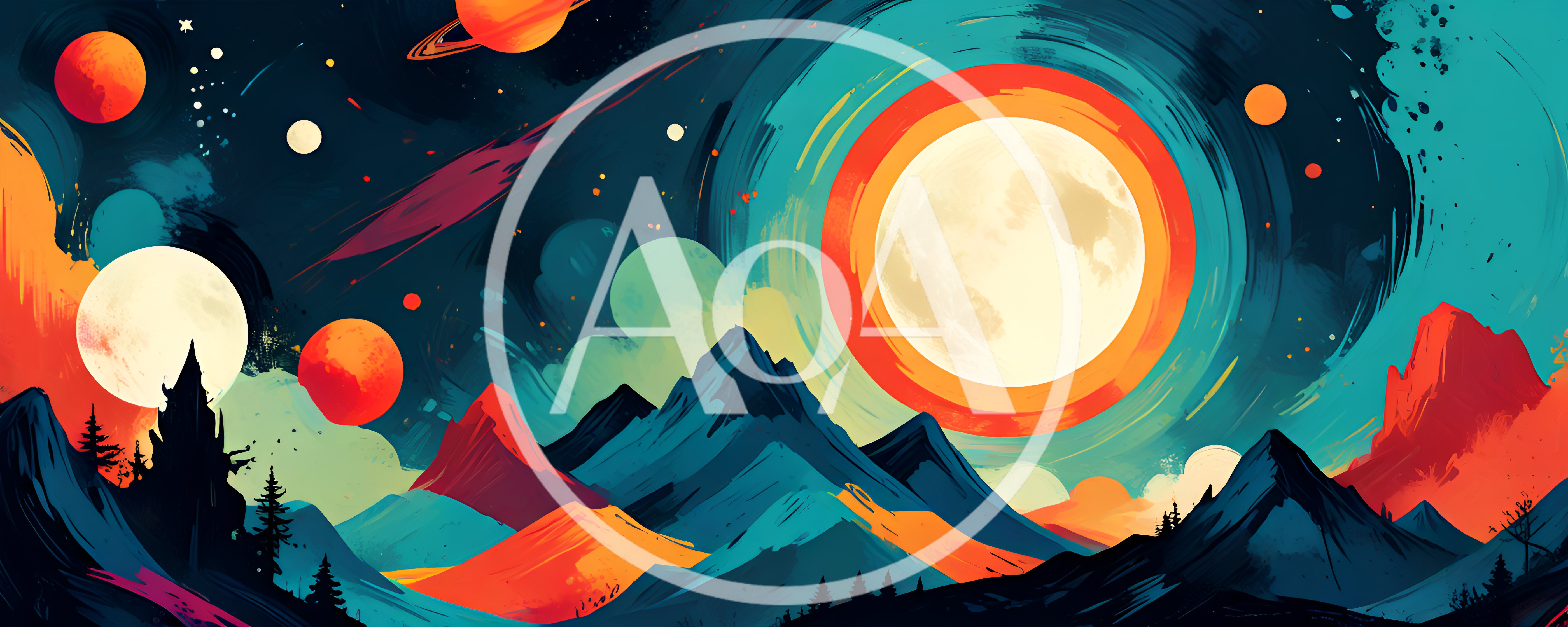 Surreal Mountain Landscape Under A Vibrant Cosmic Sky