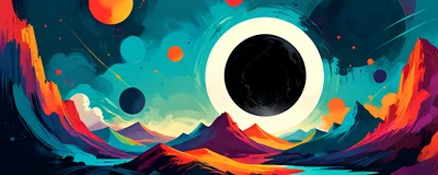 Abstract Surreal Landscape With Glowing Celestial Bodies