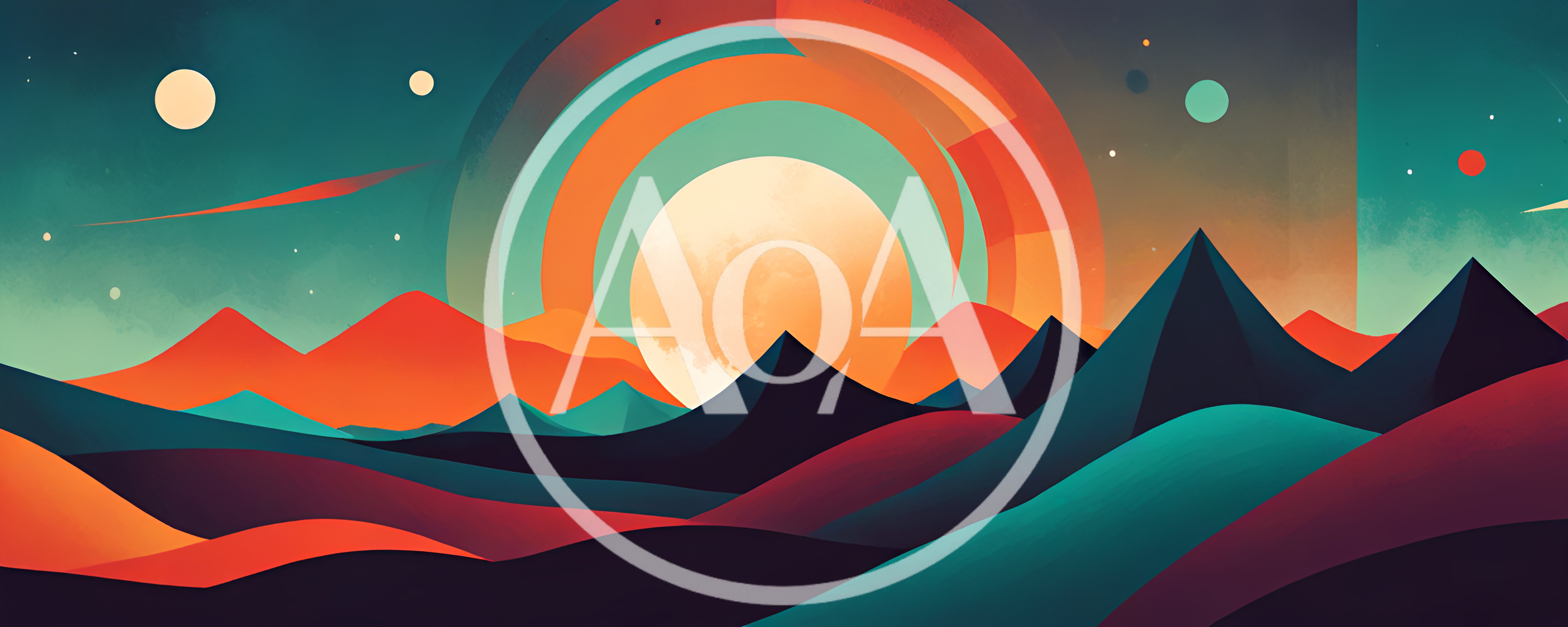Abstract Surreal Landscape With Geometric Mountains And Sun