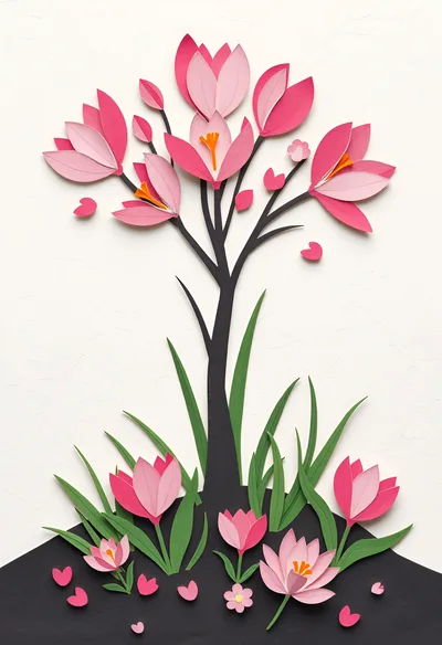 Paper Cutout Style Illustration Of A Spring Tree