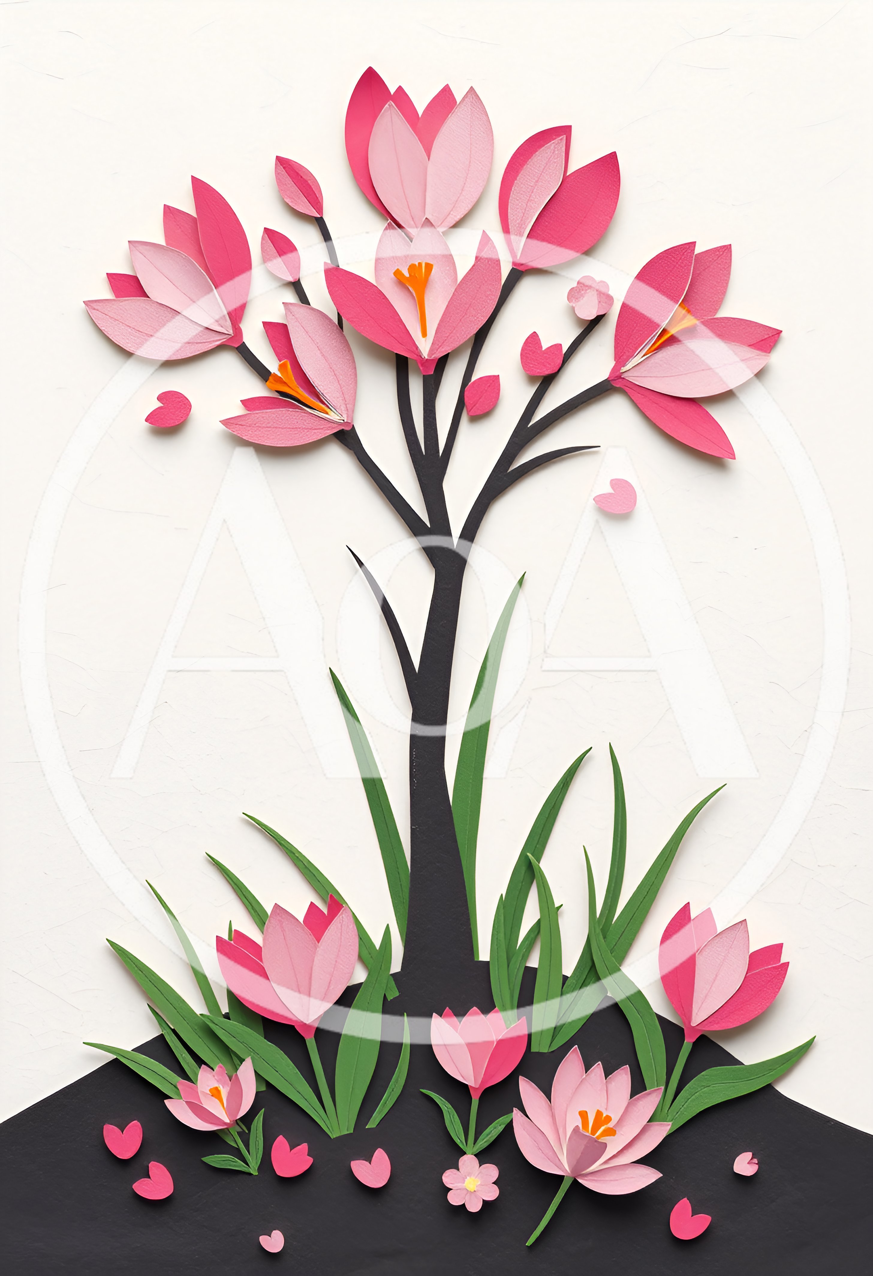 Paper Cutout Style Illustration Of A Spring Tree