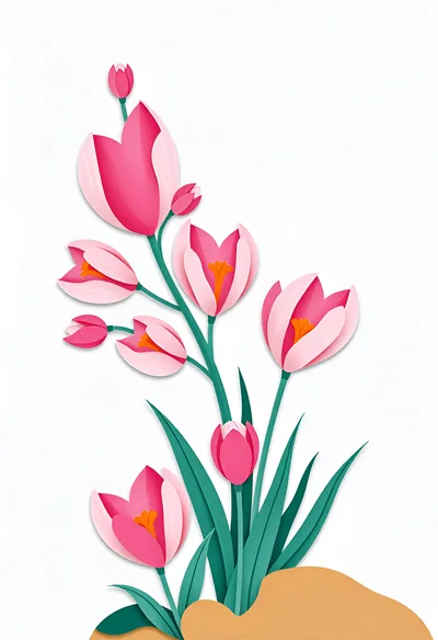 Paper Cutout Style Pink Crocus Flowers Illustration