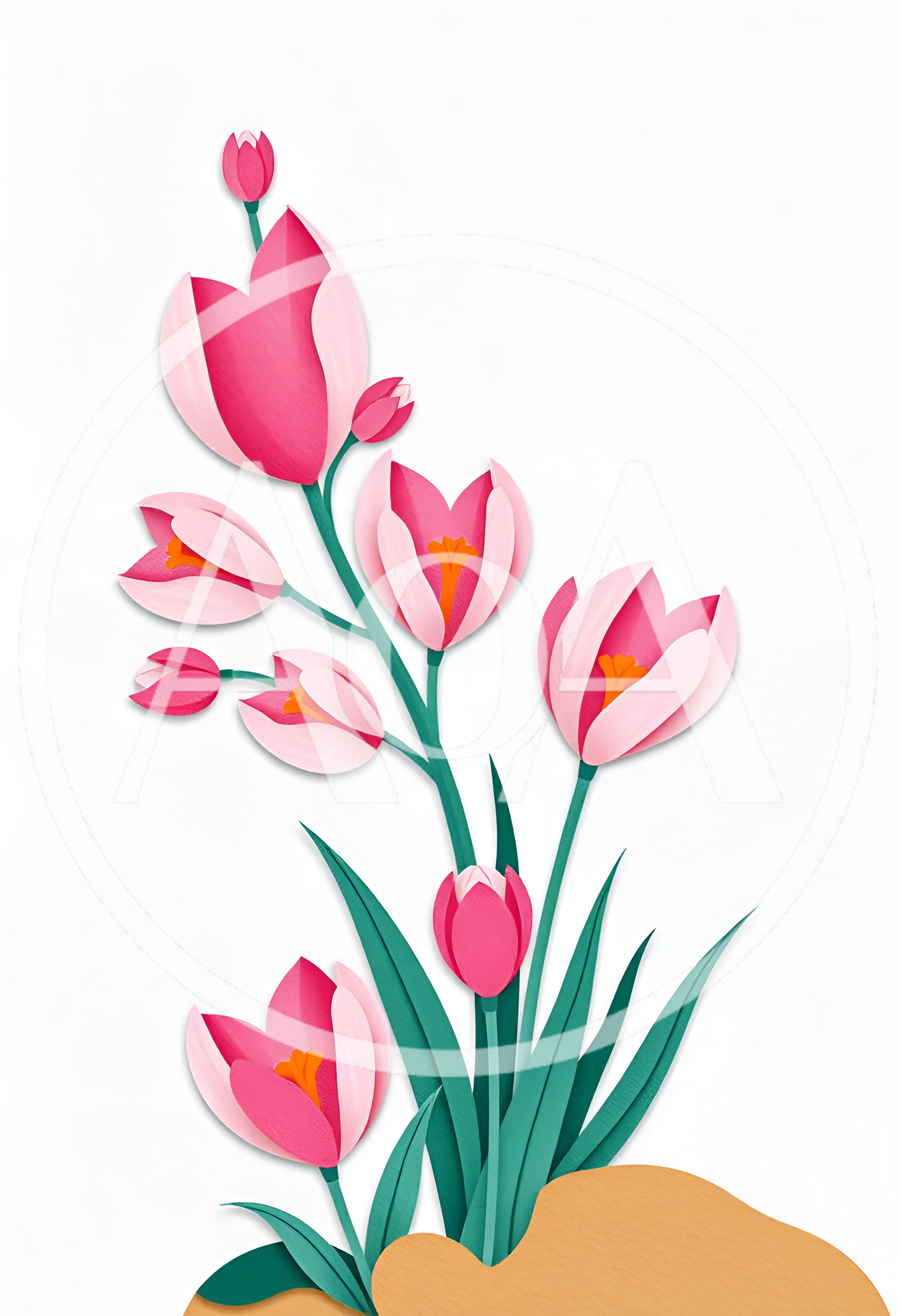 Paper Cutout Style Pink Crocus Flowers Illustration