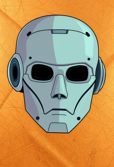Stylized Robot Head Illustration On Textured Orange Background