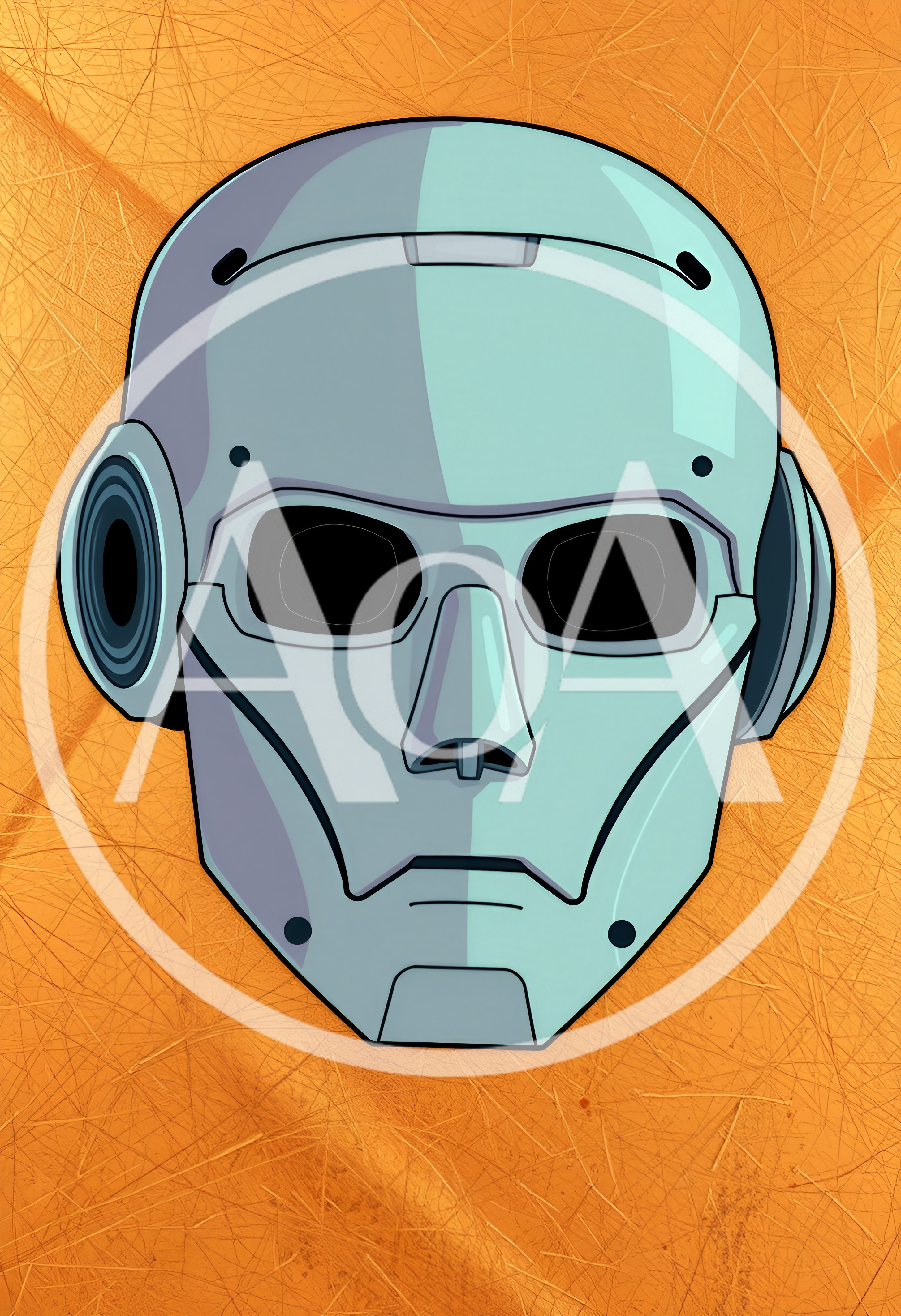 Stylized Robot Head Illustration On Textured Orange Background