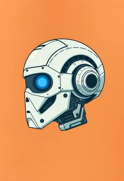 Stylized Robotic Head Illustration On Orange Background